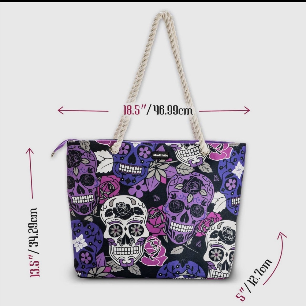 Large canvas tote bag. Brand:Skullistic,colors: purple, pink and black - Picture 3 of 6